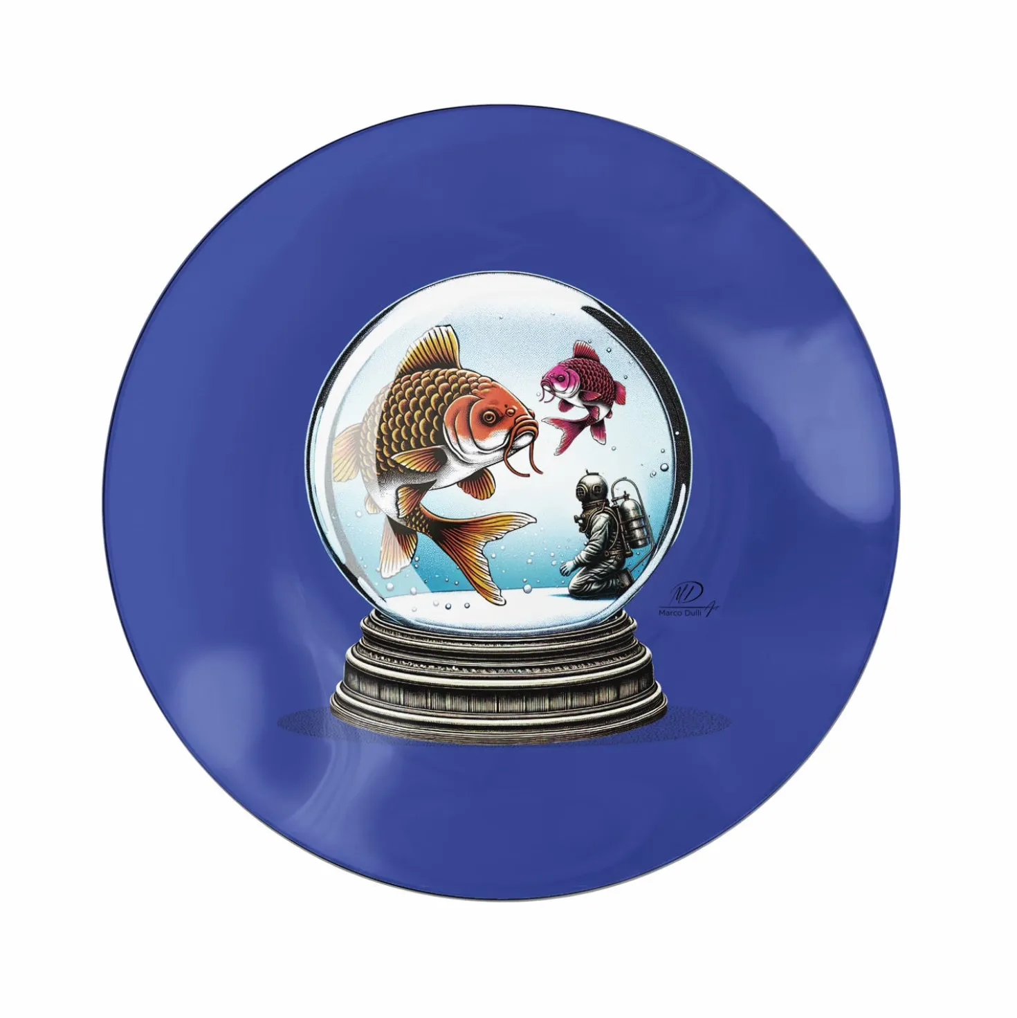 Piattino decorativo vetro 15 cm Pesci blu