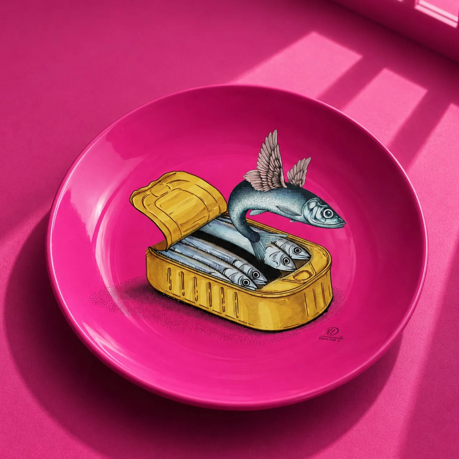 Piattino decorativo vetro 22 cm Sardine rosa