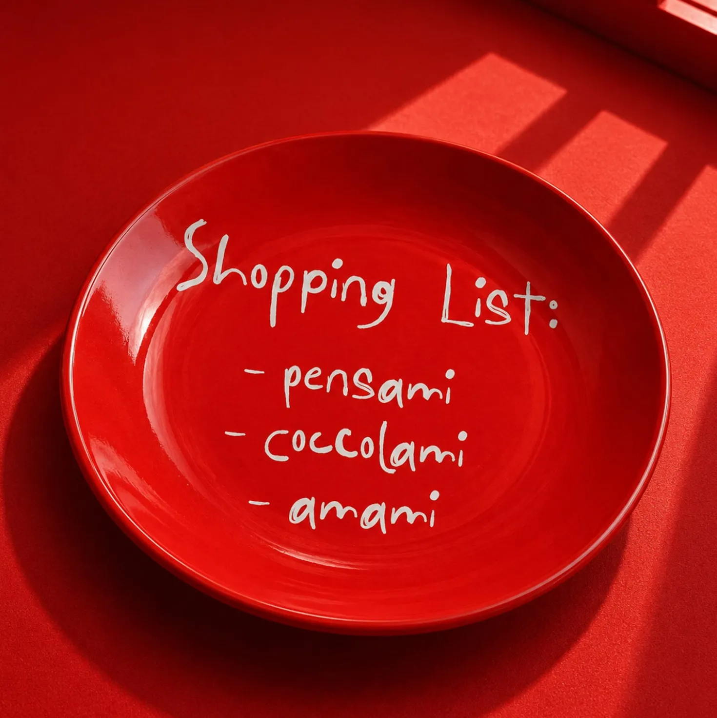 Piattino decorativo vetro 18 cm Shopping List rosso
