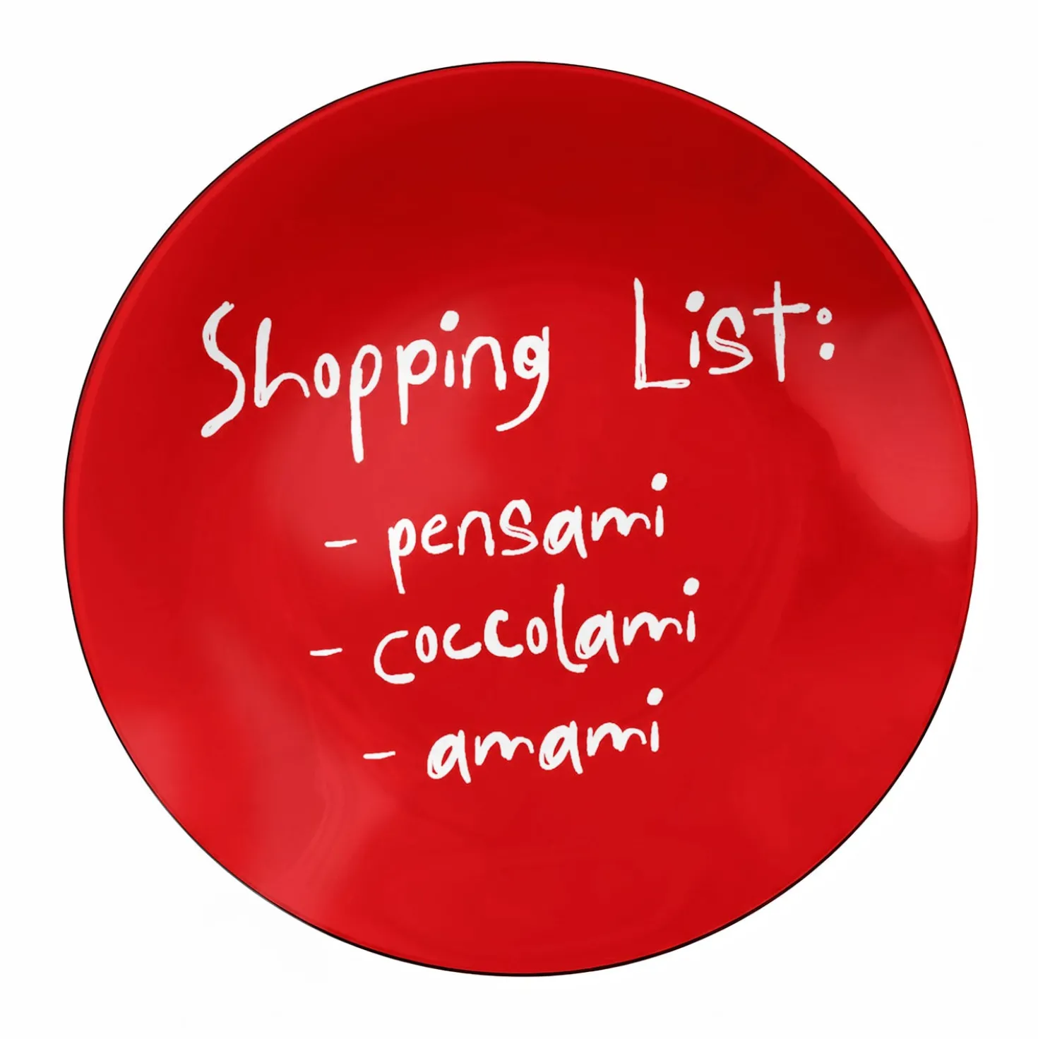 Piattino decorativo vetro 18 cm Shopping List rosso