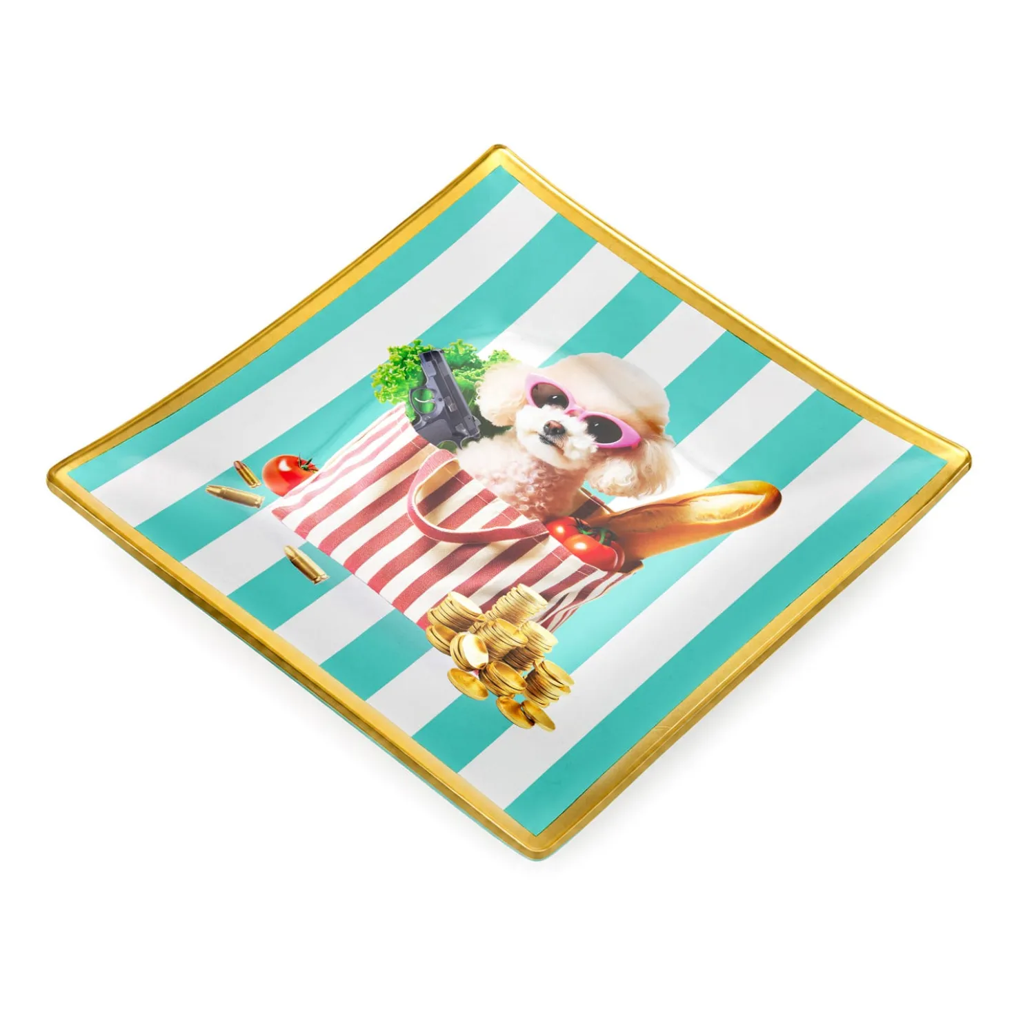 Piattino decorativo vetro 15x15 cm Cane tiffany