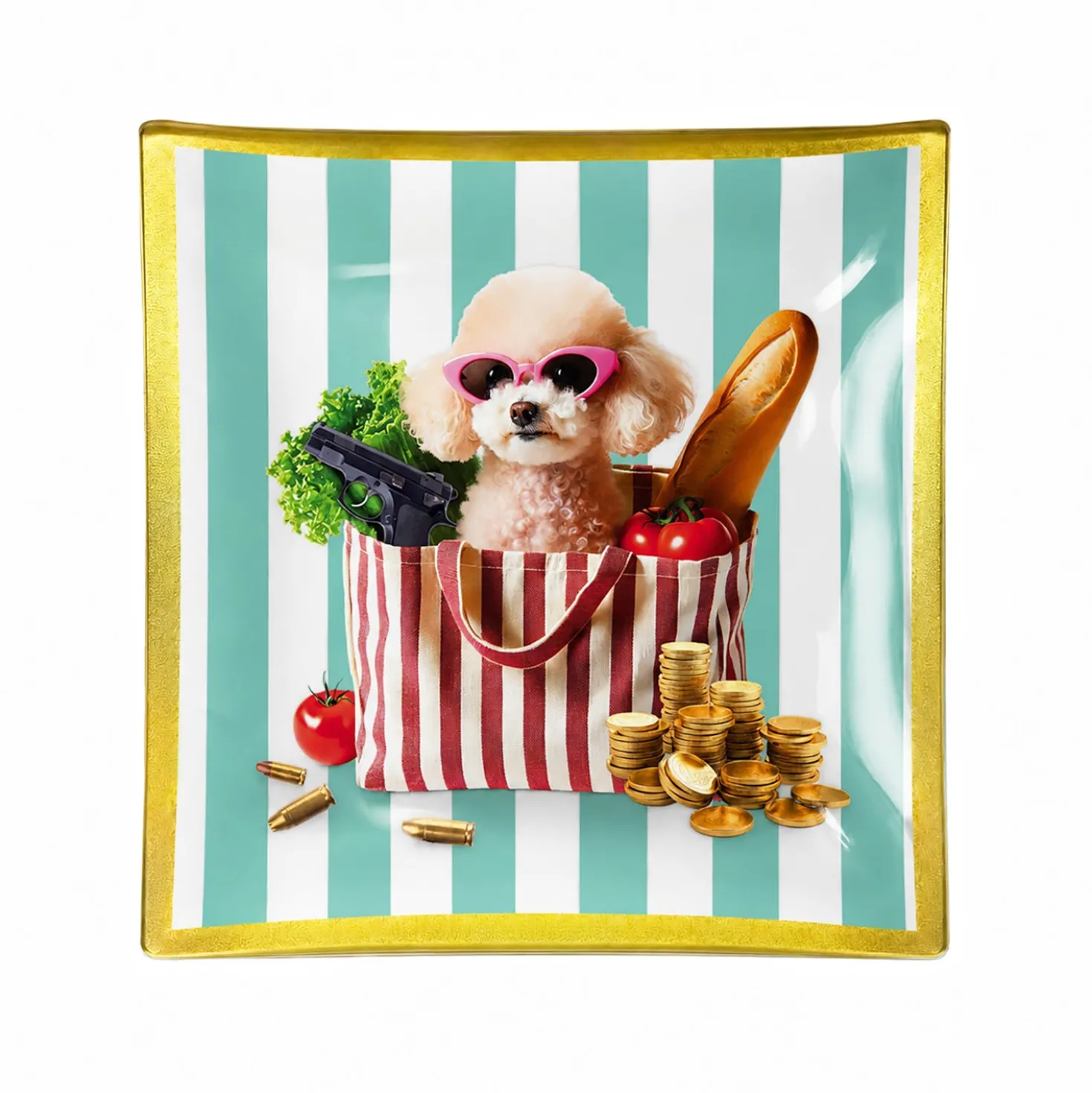Piattino decorativo vetro 15x15 cm Cane tiffany