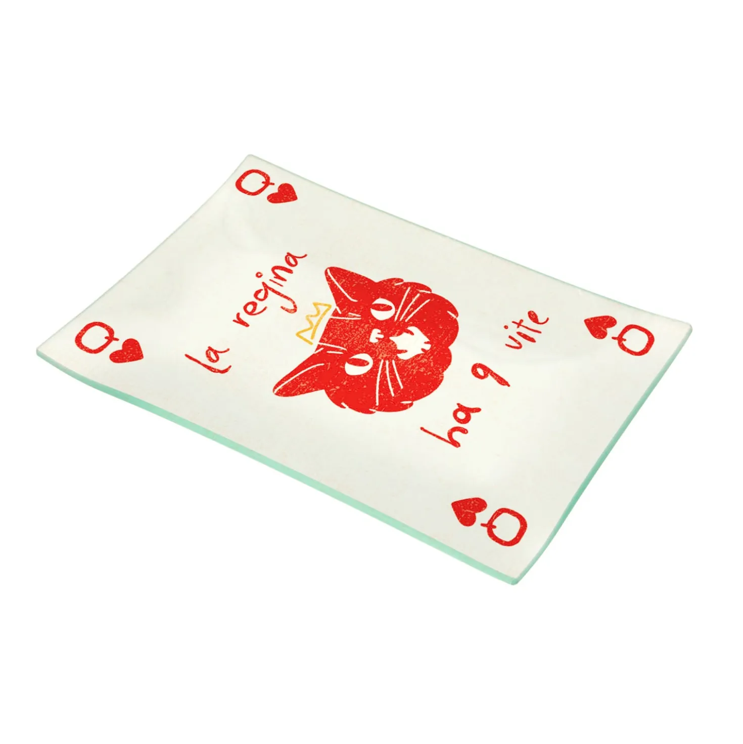 Piattino decorativo vetro 22x15 cm Carta gatta regina