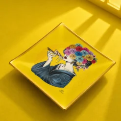 Piattino decorativo vetro 25x25 cm Donna giallo