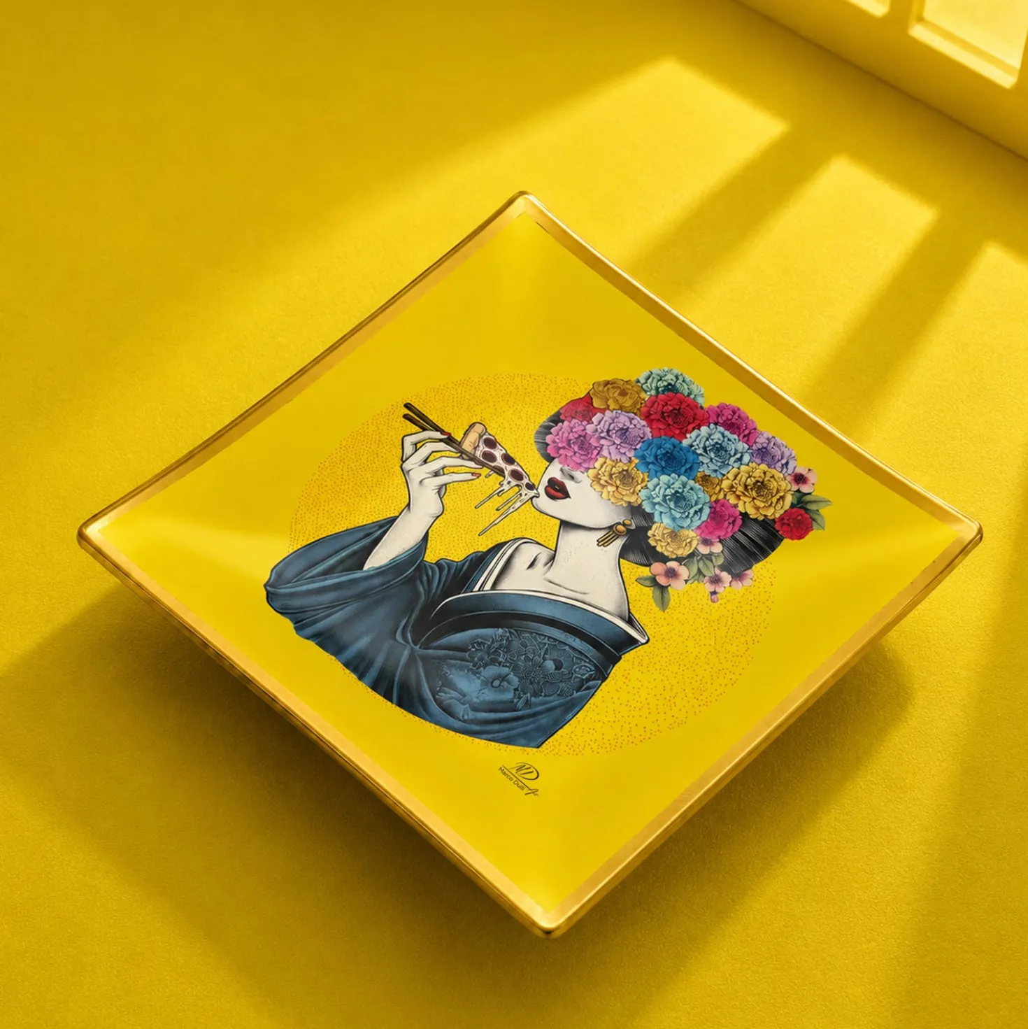 Piattino decorativo vetro 25x25 cm Donna giallo