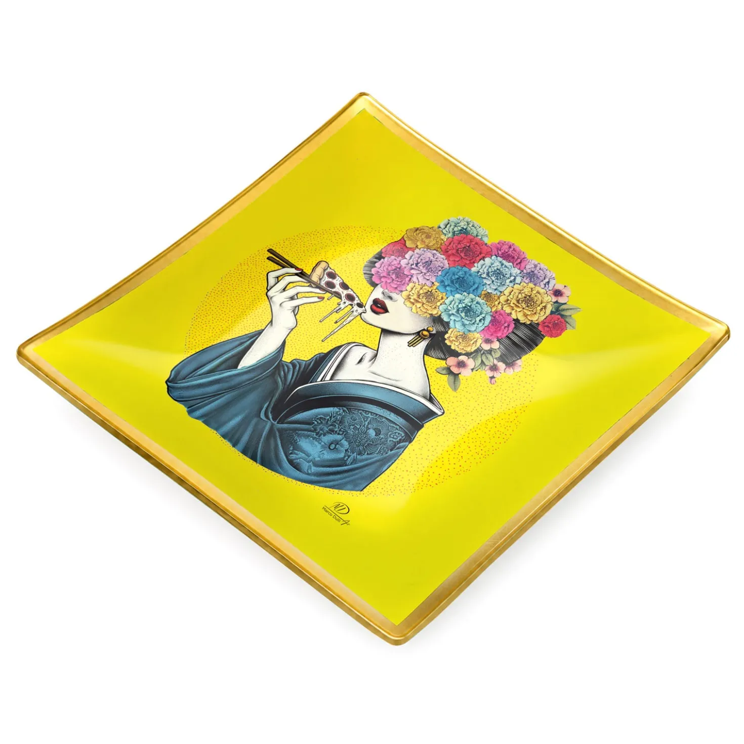 Piattino decorativo vetro 25x25 cm Donna giallo