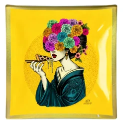 Piattino decorativo vetro 25x25 cm Donna giallo