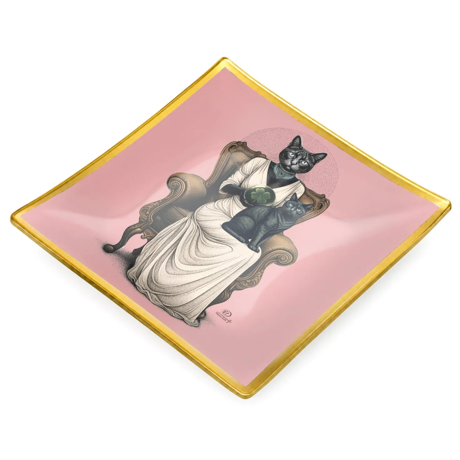 Piattino decorativo vetro 25x25 cm Gatti rosa