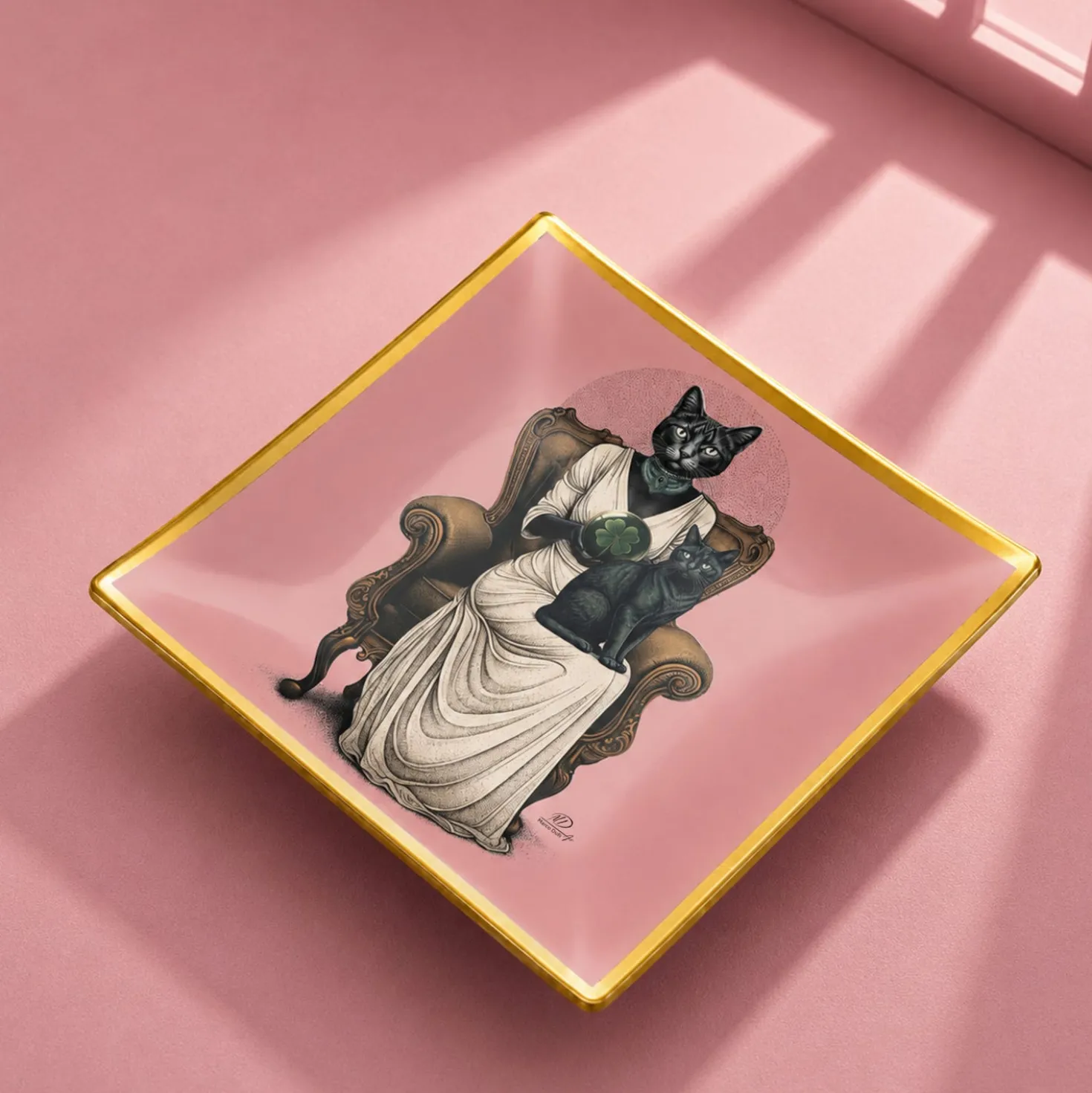 Piattino decorativo vetro 25x25 cm Gatti rosa