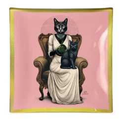 Piattino decorativo vetro 25x25 cm Gatti rosa