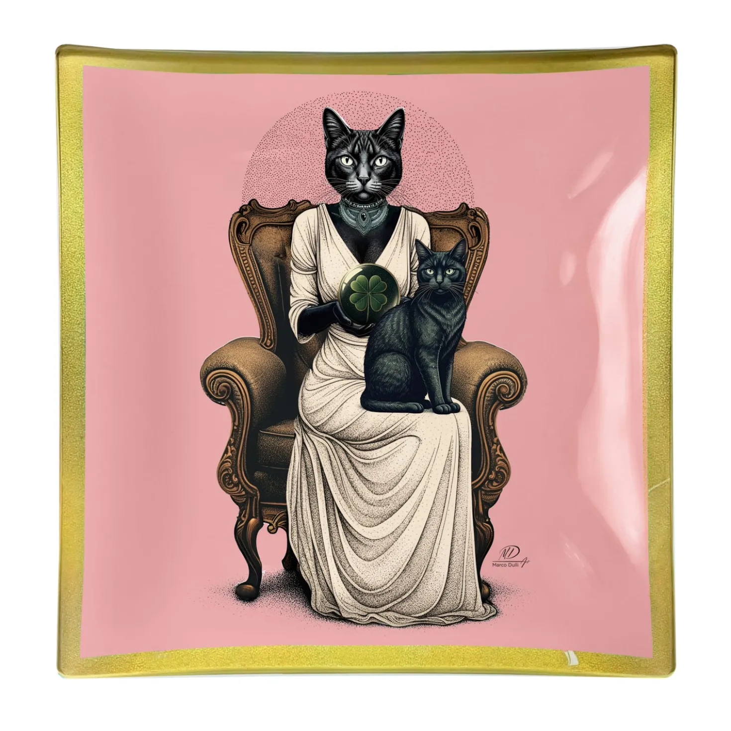 Piattino decorativo vetro 25x25 cm Gatti rosa
