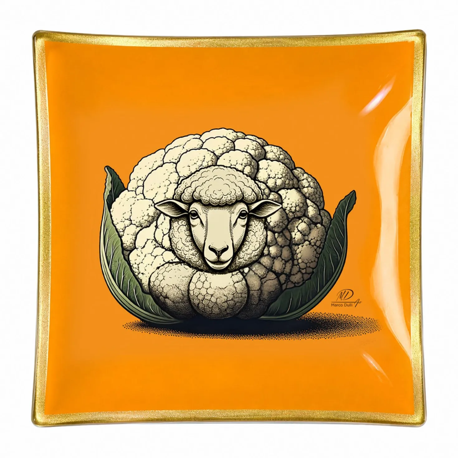 Piattino decorativo vetro 20x20 cm Pecora arancione