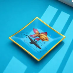 Piattino decorativo vetro 20x20 cm Pesce azzurro