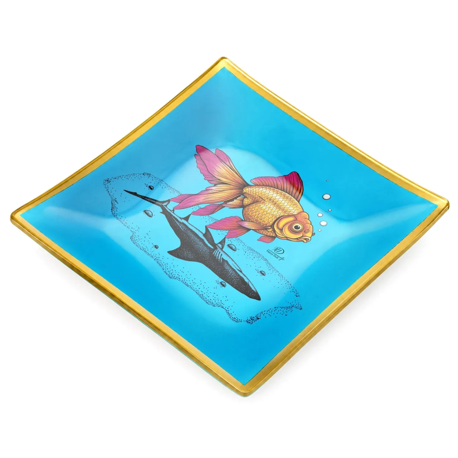 Piattino decorativo vetro 20x20 cm Pesce azzurro