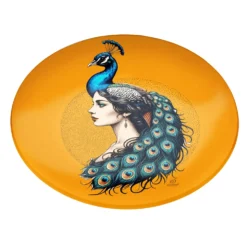 Piatto decorativo vetro 30 cm Donna pavone arancione