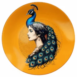 Piatto decorativo vetro 30 cm Donna pavone arancione