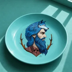 Piatto decorativo vetro 30 cm Uomo lupo azzurro