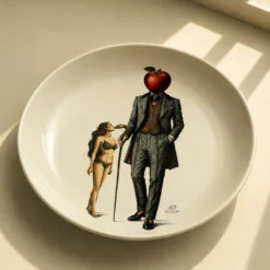 Piatto decorativo vetro 30 cm Uomo mela avorio