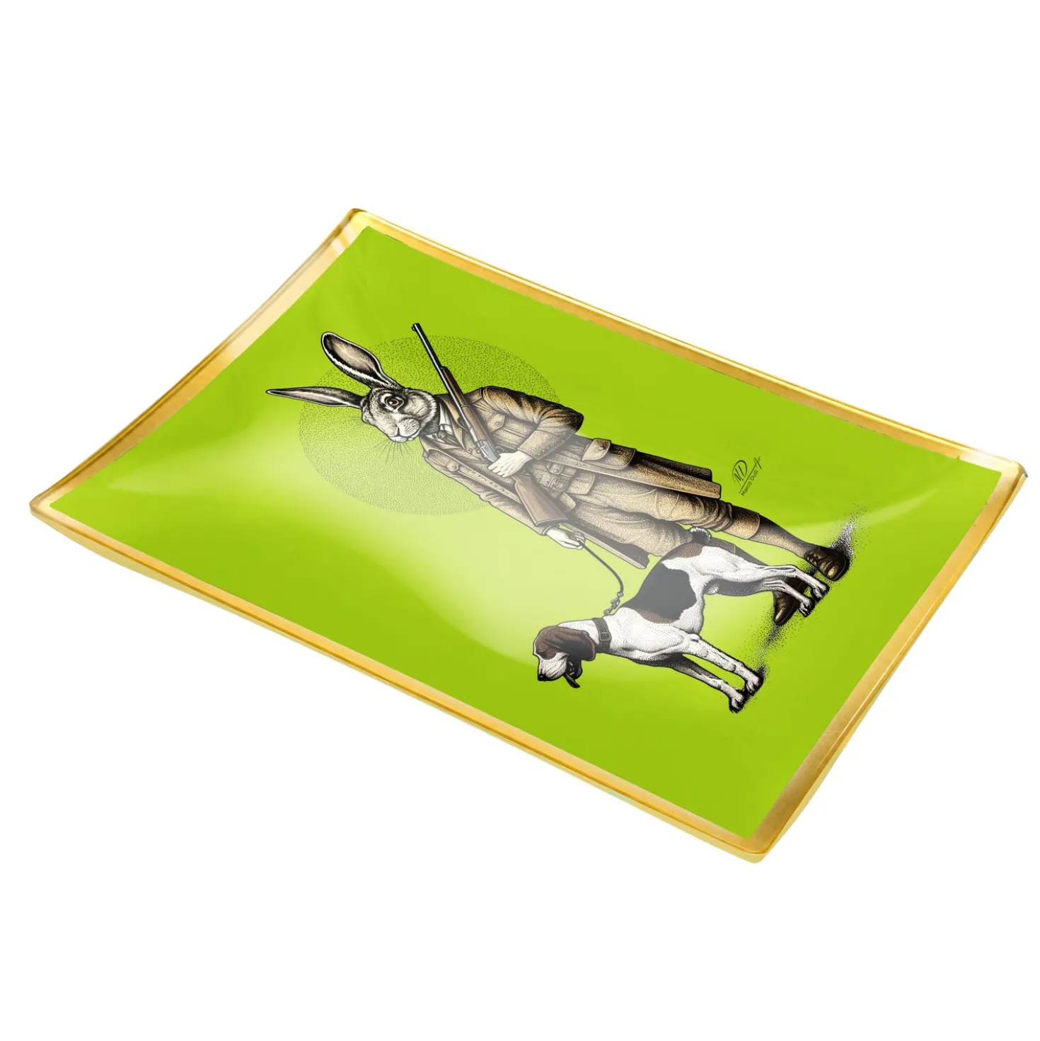 Piatto decorativo vetro 35x25 cm Coniglio verde