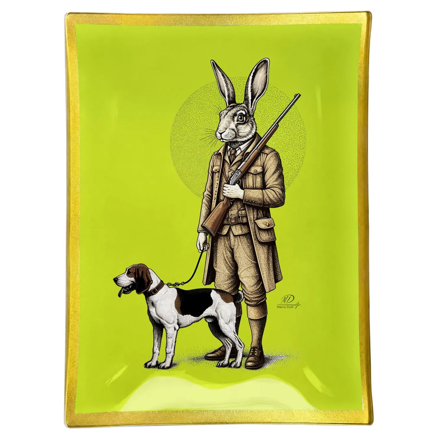 Piatto decorativo vetro 35x25 cm Coniglio verde