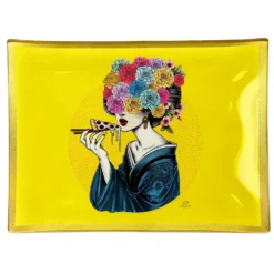 Piatto decorativo vetro 35x25 cm Donna giallo