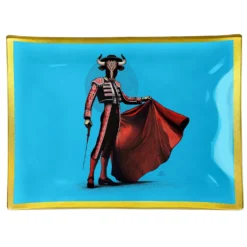 Piatto decorativo vetro 30x20 cm Torero azzurro