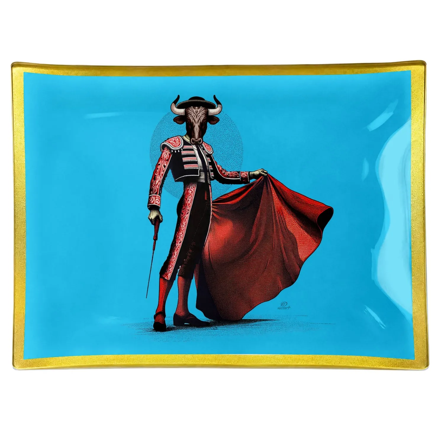 Piatto decorativo vetro 30x20 cm Torero azzurro