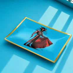 Piatto decorativo vetro 30x20 cm Torero azzurro