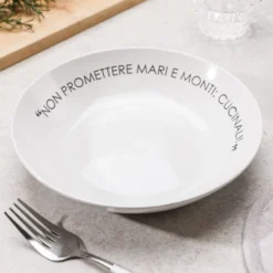 Piatto fondo bianco con scritta 20 cm in stoneware