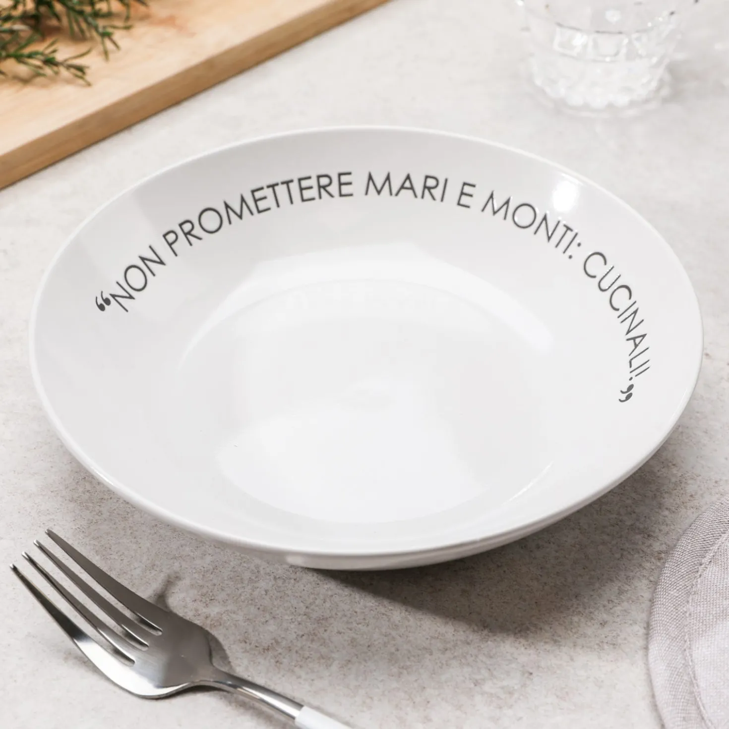 Piatto fondo bianco con scritta 20 cm in stoneware