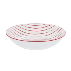 Piatto fondo bianco righe rosso porcellana Mix e Match