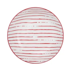 Piatto fondo bianco righe rosso porcellana Mix e Match