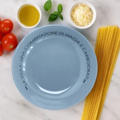 Piatto fondo blu 20 cm stoneware scritta Quotes
