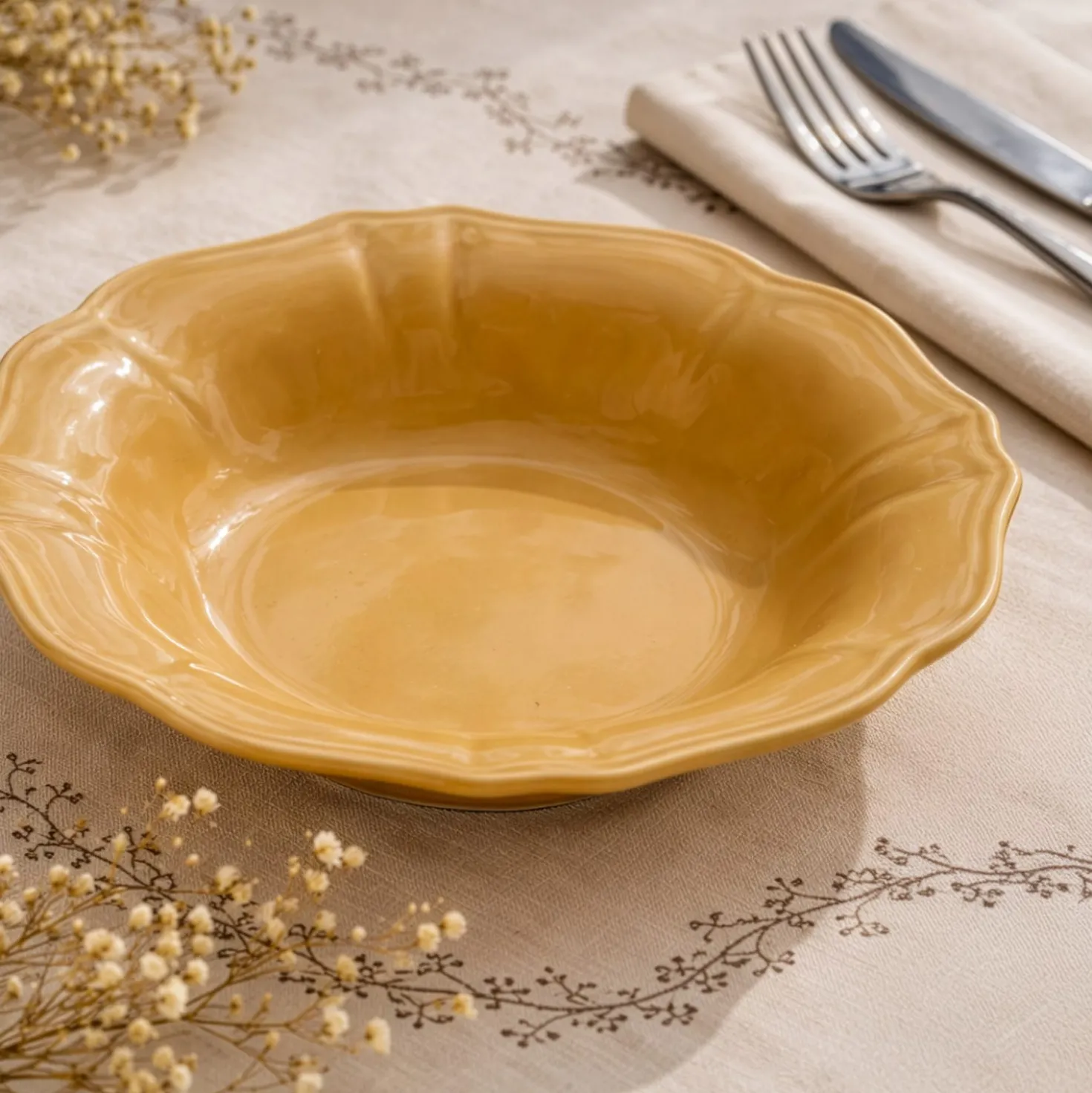 Piatto fondo 22 cm ceramica Baroque ocra