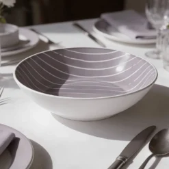 Piatto fondo grigio righe bianche porcellana Mix e Match