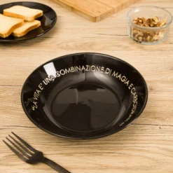 Piatto fondo nero con scritta 20 cm in stoneware
