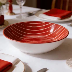 Piatto fondo rosso righe bianche porcellana Mix e Match