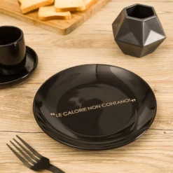 Piatto frutta nero con scritta 19,5 cm in stoneware