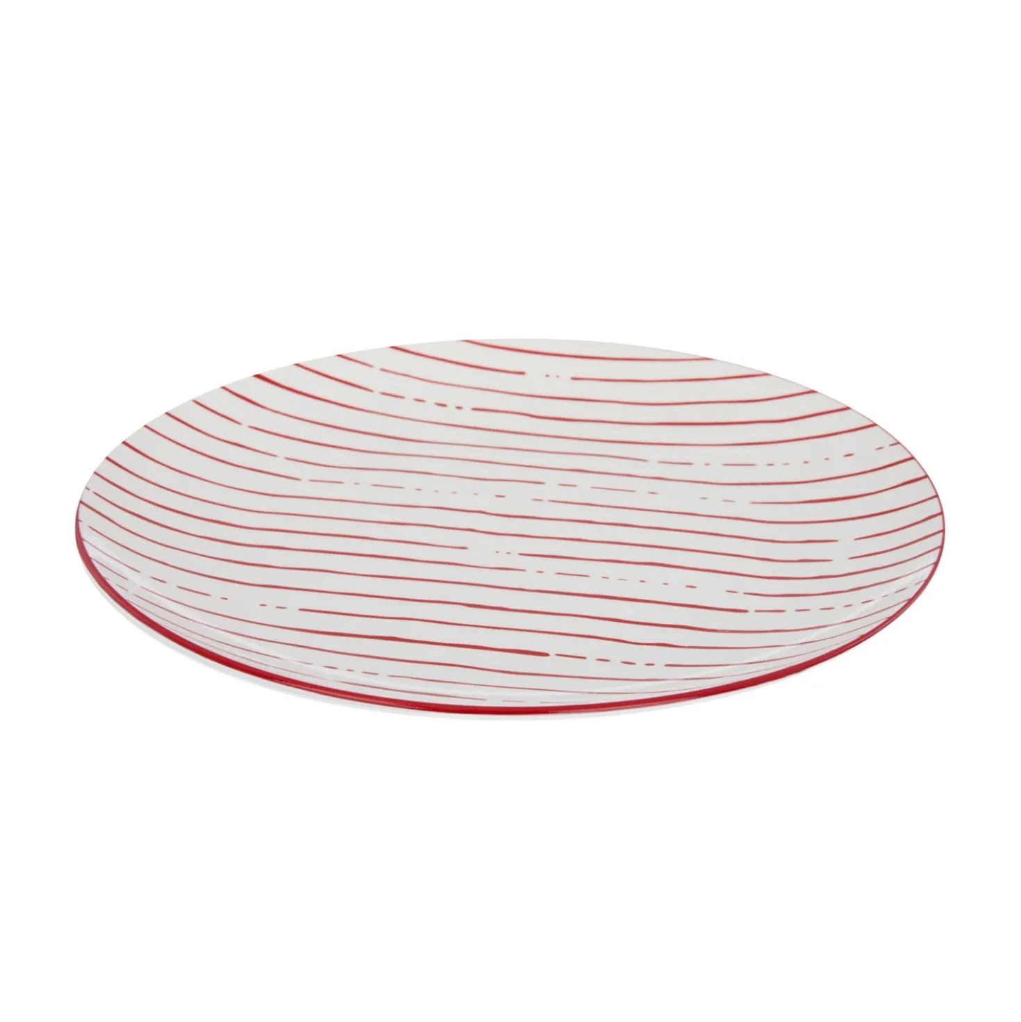 Piatto piano bianco righe rosse porcellana Mix e Match