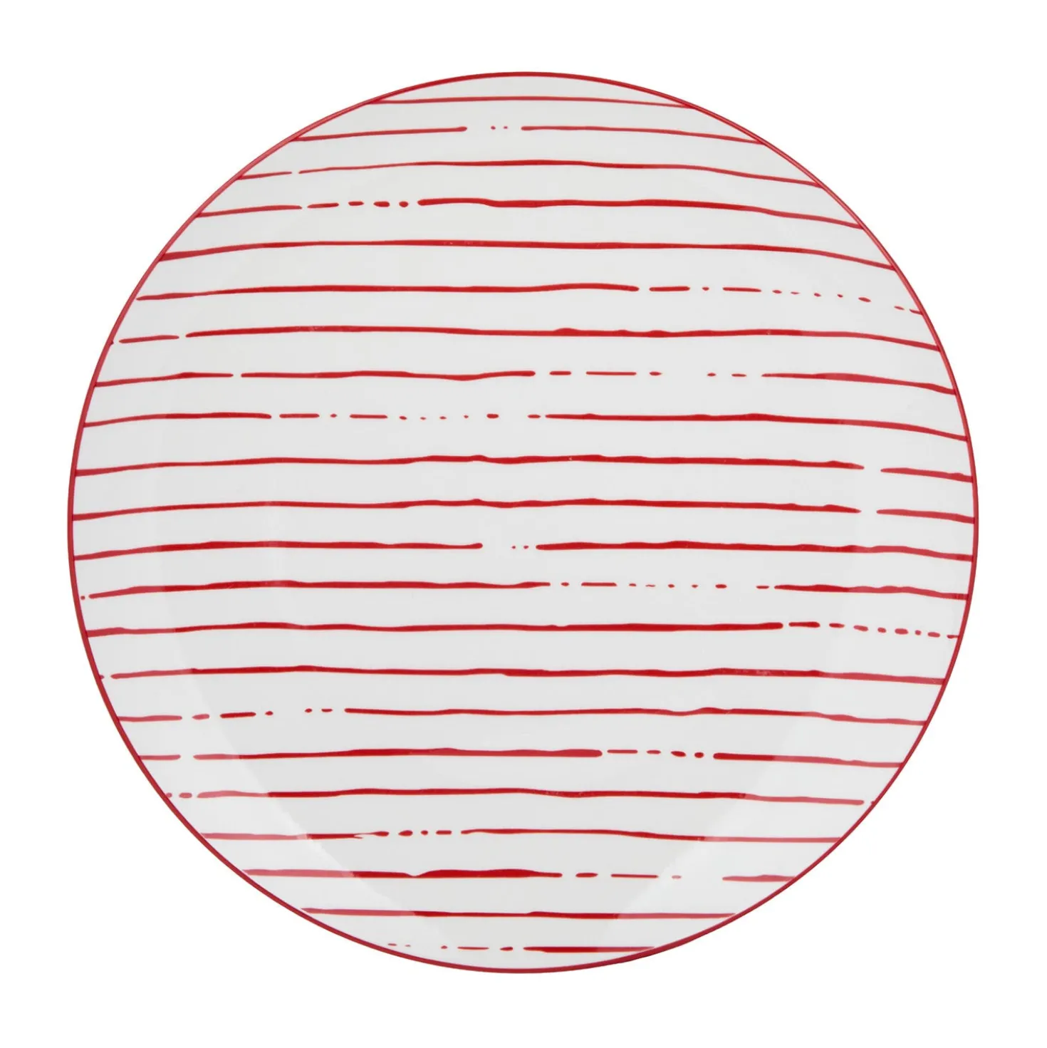 Piatto piano bianco righe rosse porcellana Mix e Match