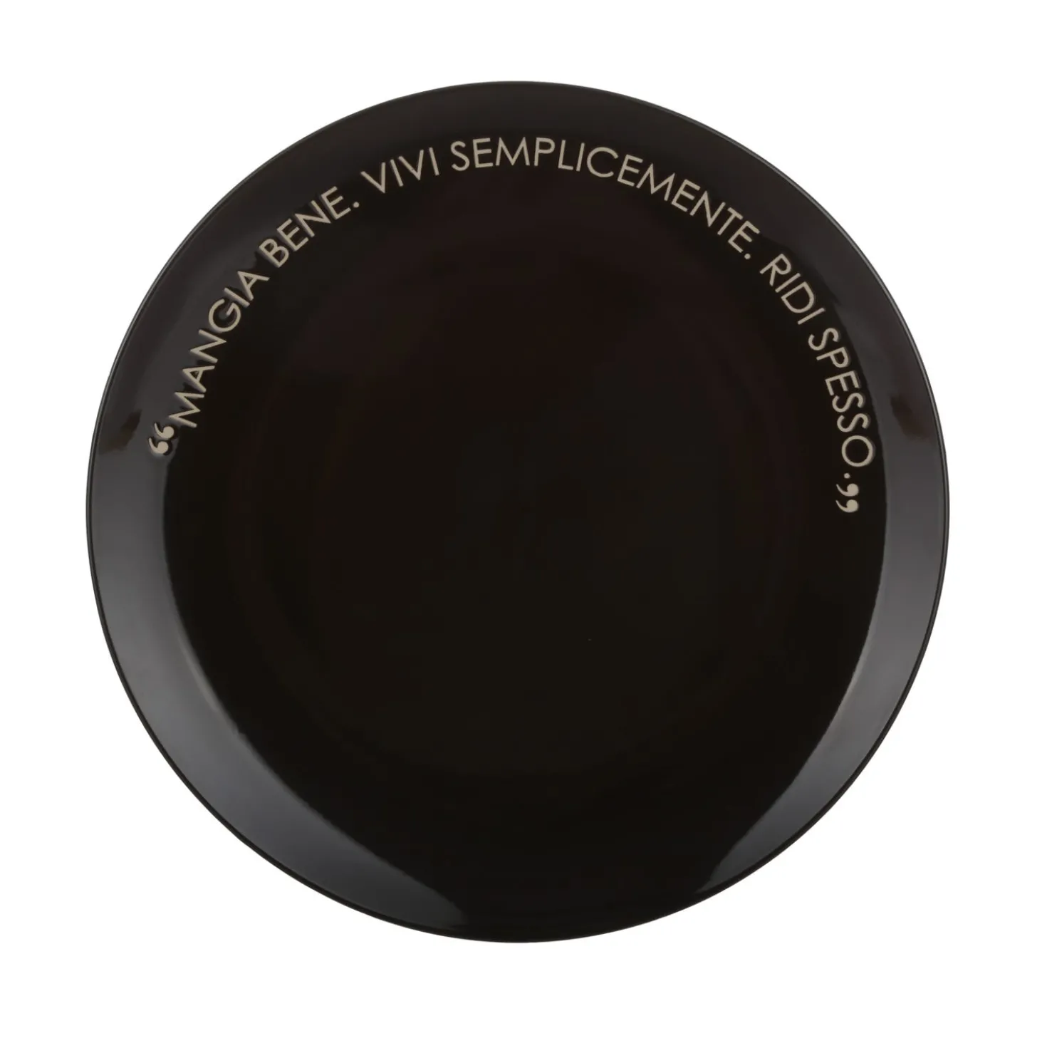 Piatto piano nero con scritta 27 cm in stoneware
