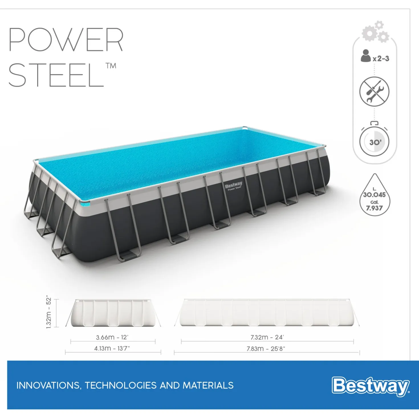 Piscina fuori terra 732x366x132 cm Power Steel Frame Bestway