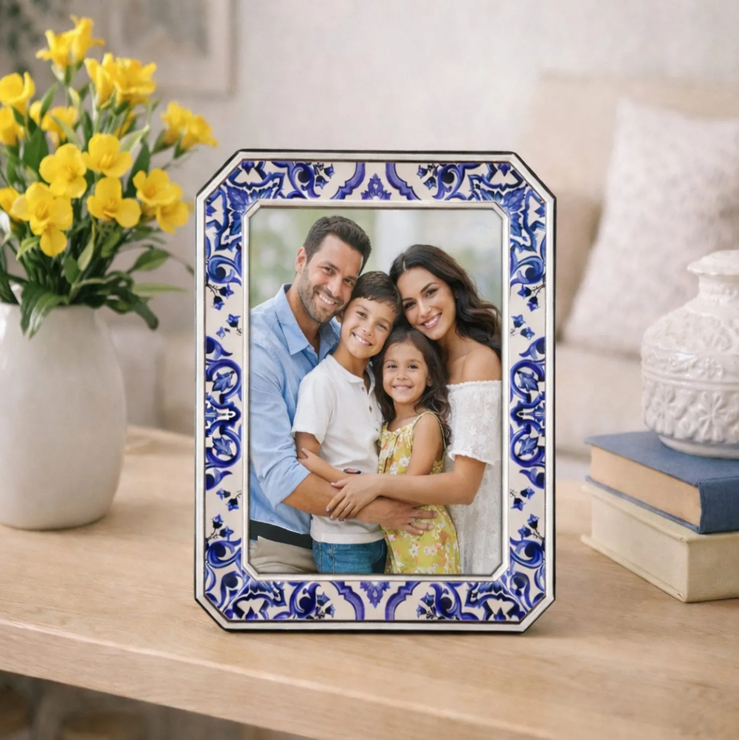 Portafoto 10x15 cm ottogonale Maiolica blu Beltrami