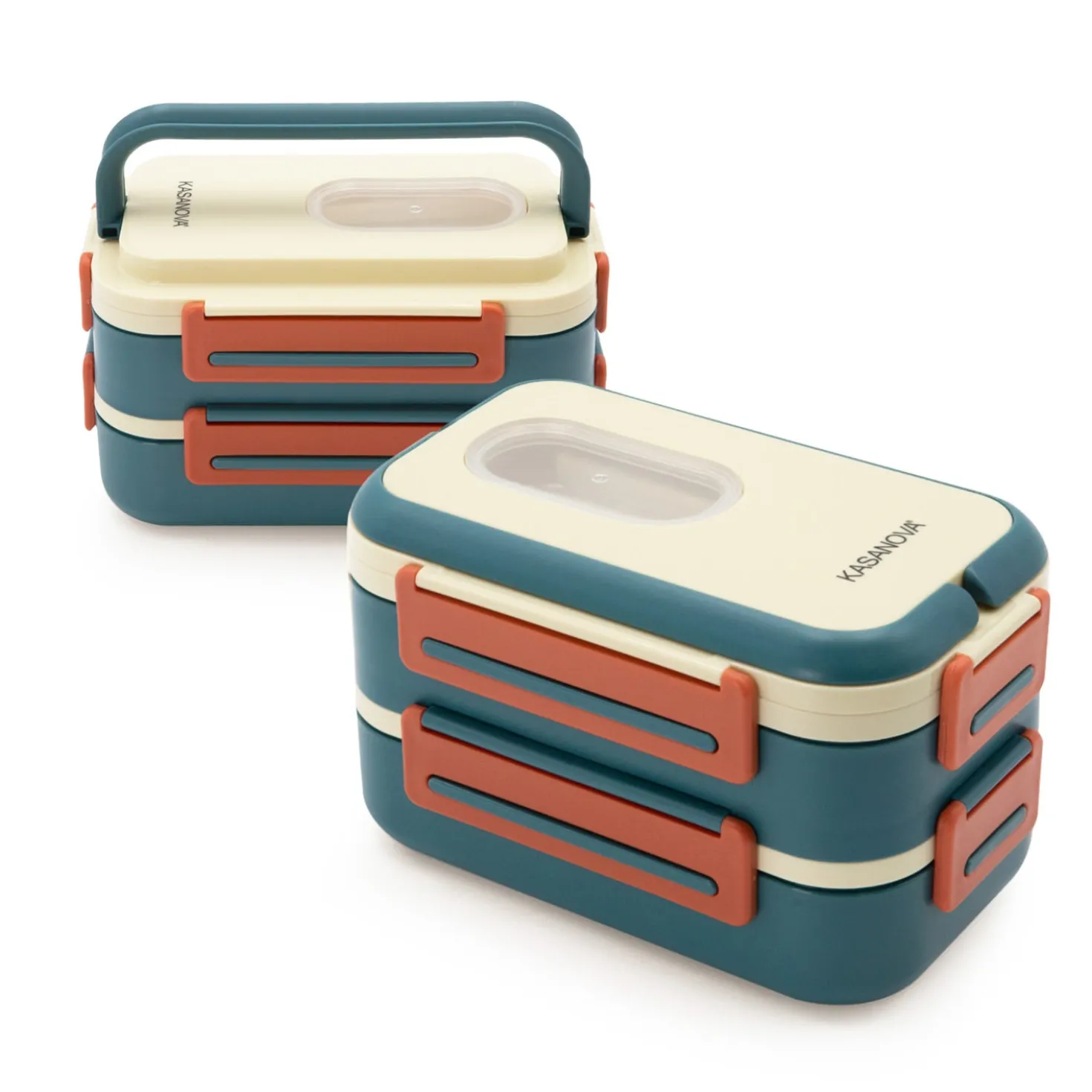Porta pranzo con 2 scomparti e posate Clicks blu beige