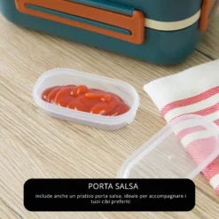 Porta pranzo con 2 scomparti e posate Clicks blu beige