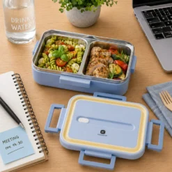 Porta pranzo contenitore acciaio con divisorio 730 ml azzurro