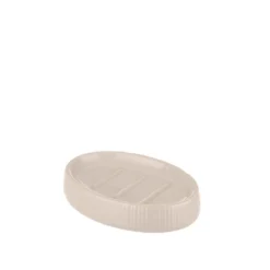 Porta sapone rigato in ceramica, beige