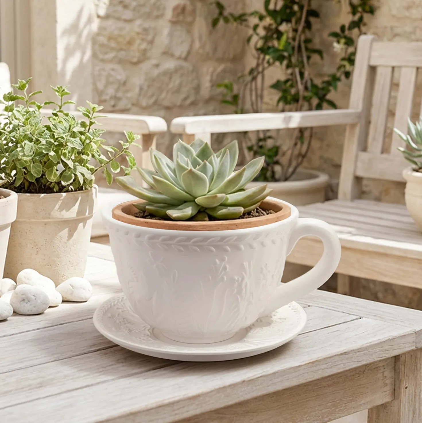 Portavaso bianco tazza in ceramica 28x22x14,5 cm