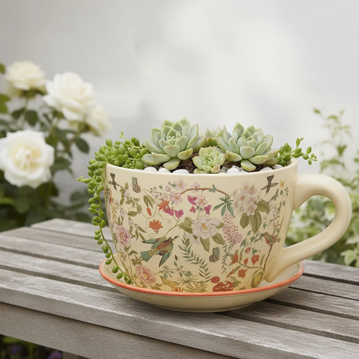 Portavaso giallo tazza in ceramica 29,5x22,5x14,8 cm