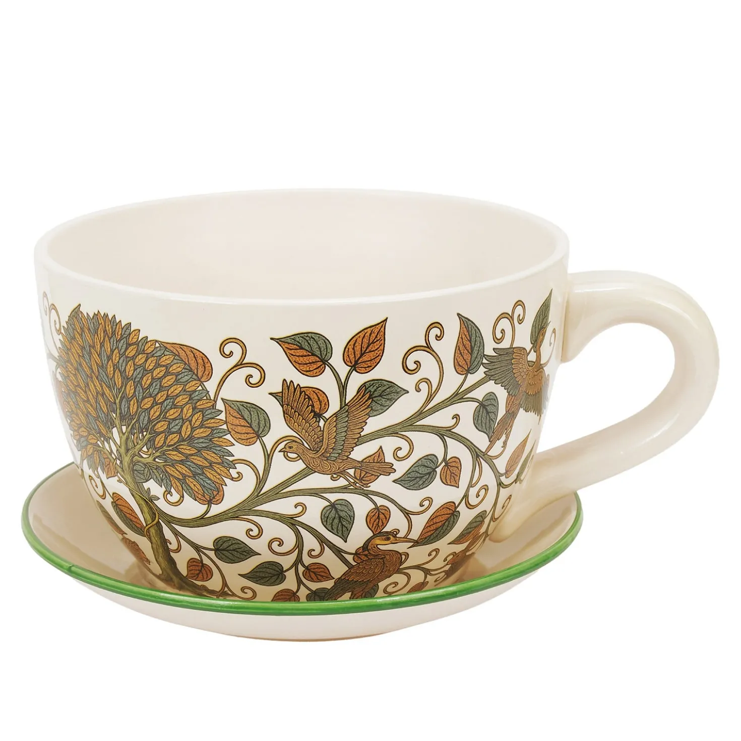 Portavaso tazza foglie in ceramica 29,5x22,5x14,8 cm